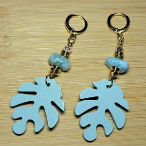 😍 HP 😍 Larimar & Wood Gold Plated Brass Earrings